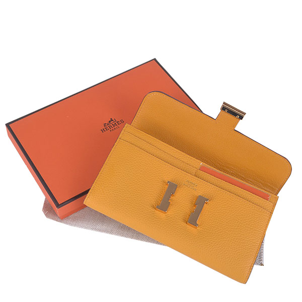 Hermes H 6023 Flap Wallet Yellow Button Gold